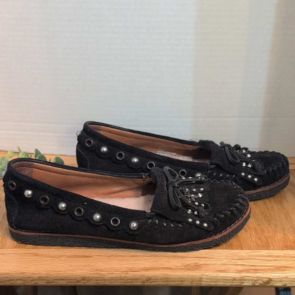 Coach Black Moccasins with Pearl Studs